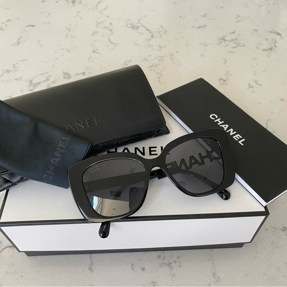 Chanel Sunglasses 5422-B Polarized with Black Strass Details, Gray lens.